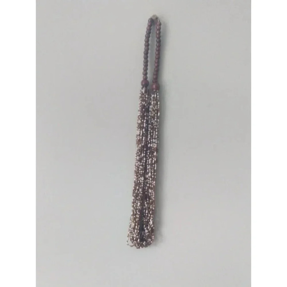 NIB Multistrand Colorful Wood and Seed Beed Necklace Brown and Ivory Tones - Picture 6 of 6